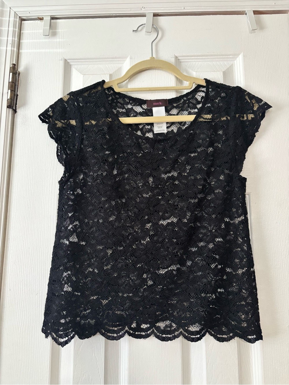 mark. Black Floral Lace Short Sleeve Top